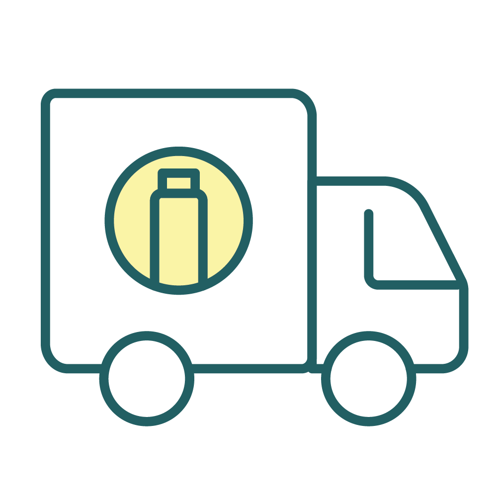 Icon of a delivery truck with a shampoo symbol to illustrate the stock less retail thanks to the best free app for independent hairdressers