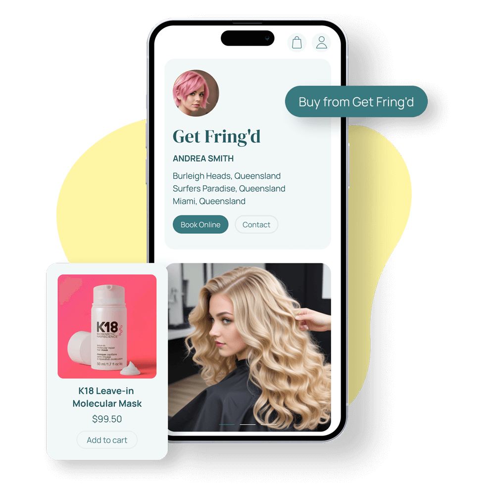 image of screens of the Unwritten app which includes the ecommerce shop for hairdressers