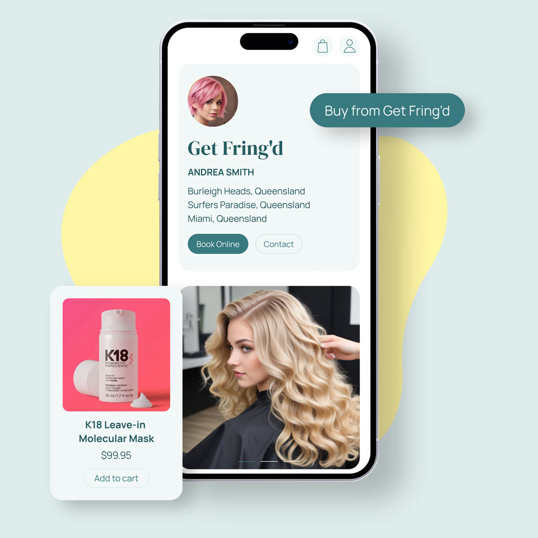 image of screens of the Unwritten app which includes the ecommerce shop for hairdressers